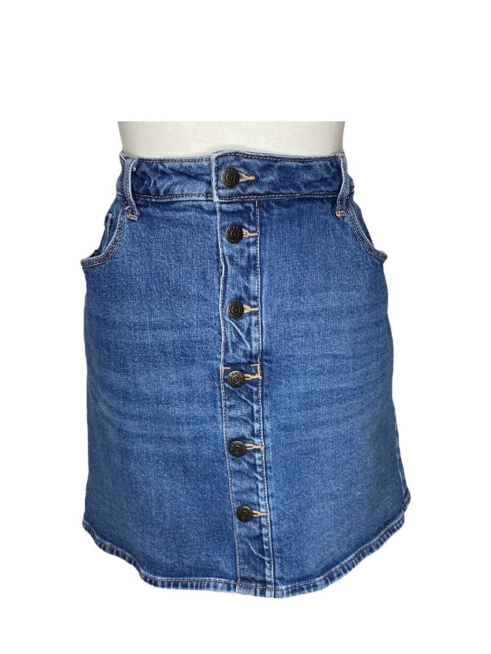 Old Navy Button Front Denim Scottie Blue High Waisted Mini Skirt Sz16